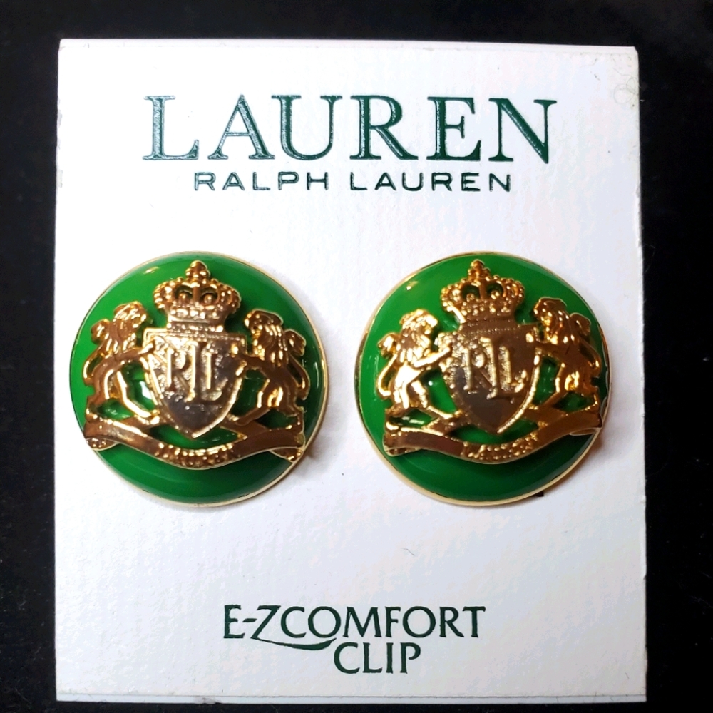 Ralph Lauren Green and gold clip earrings